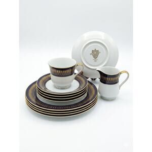 The Royale Collection Anne 6258 Cobalt Blue Fine China Tea Set Japan 13 Pc set